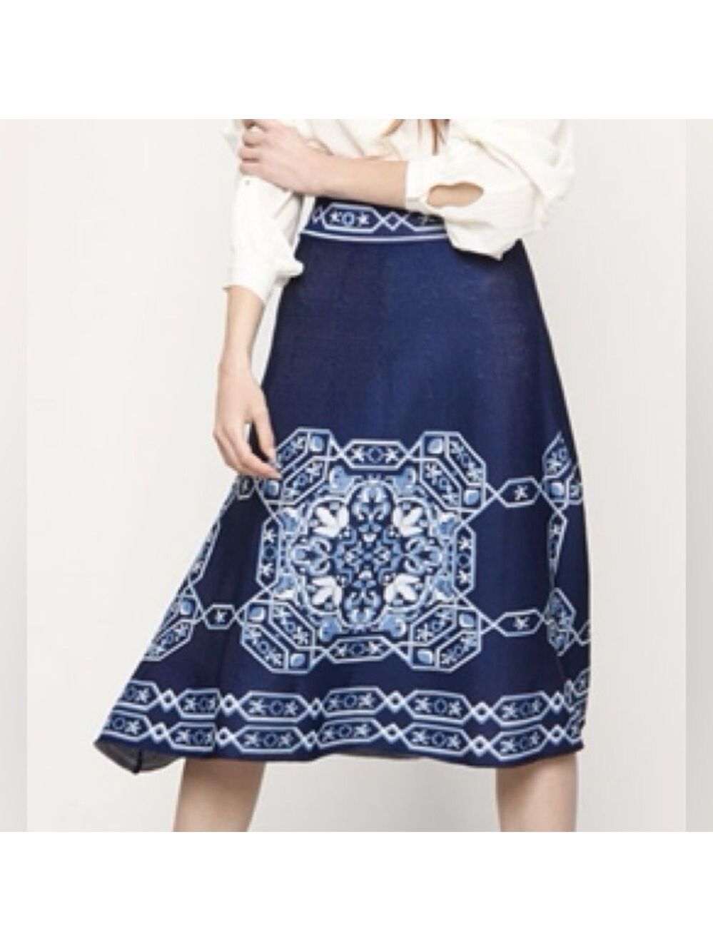 Maje Jules Aztec-jacquard Skirt In Blue Sz 1 ( small)